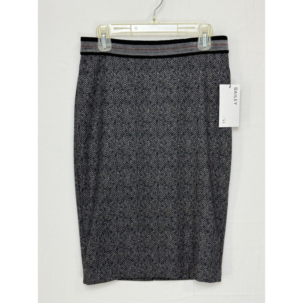 Bailey 44 NWT Women Skirt XS Grey Blue Herringbone Pencil Striped Waistband NEW